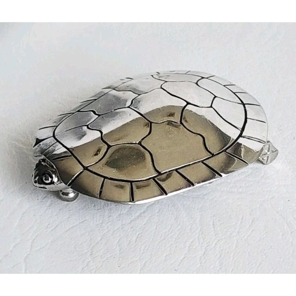 Vintage Silver Tone Turtle Metal Belt Buckle